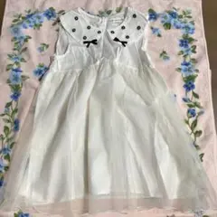 キッズ　ワンピース白　チュール付き　110cm 襟付き