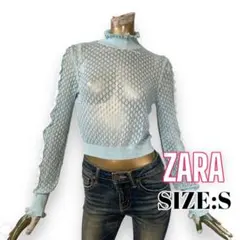 ⭐️A143⭐️ ZARA ♥ 透かし編み レース フリル ハイネック トップス