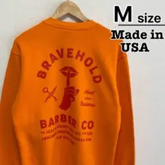USA製　古着　スウェット　M　オレンジ　プリント　ロゴ　裏起毛　BAYSIDE