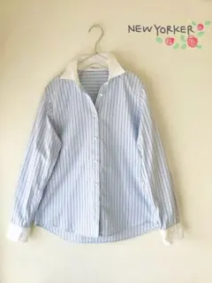 ニューヨーカー シャツ 刺繍 ストライプ ホワイト ライトブルー 爽やかシャツ