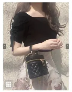 GRL 半袖 袖レースアップ 黒 ニット