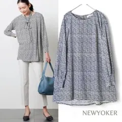 美品【リフレクト】幾何学柄 シースルー袖ロングスリーブブラウス 