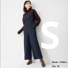 【GU／S】ネイビー　ストライプVネックジャンプスーツ(ノースリーブ)