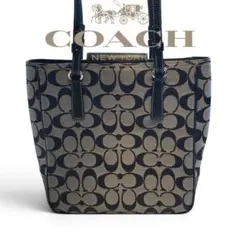 【美品】COACH コーチ　トートバッグ　シグネチャー キャンバス ネイビー