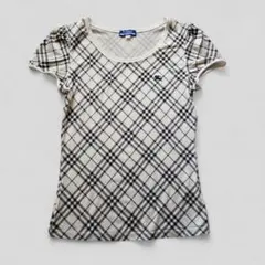 バーバリーブルーレーベル　チェックカットソー　ホースロゴ刺繍　パフスリーブ