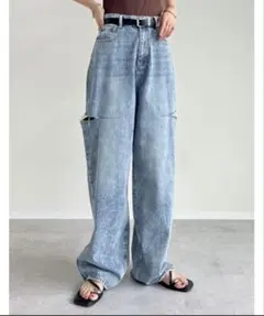 サイドスリットワイドストレートコットンデニム