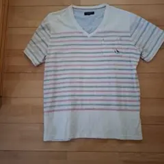 TAKA-Q ボーダー Vネック Tシャツ ポケット付 Lサイズのサムネイル