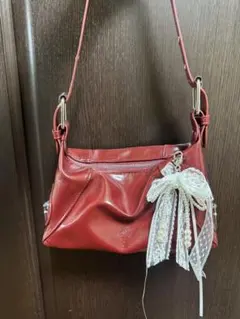 shein リボン付き　レッドショルダーバッグ