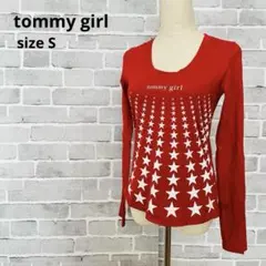 トミーガール ロンT S 赤 星柄 Y2K 平成 ギャル 古着 ロゴ入　C115
