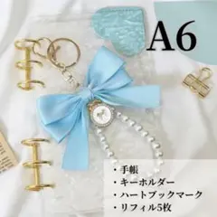 アクリルバインダー A6 貯金 家計簿シール手帳 リボン SnowMan 水色