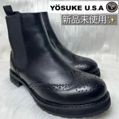 新品未使用✨YOSUKE ヨースケ　サイドゴア ブーツ ウィング チップ 黒のサムネイル