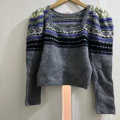 多色編み柄クロップドニットセーター