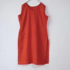 チュニック ノースリーブ L相当 オレンジ 無地 春夏 サイドスリット ロング丈