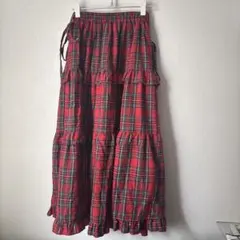 W♡C チェックティアードロングスカート