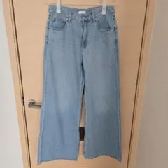 ◆ユニクロ◆ドレープワイドフレアジーンズ 27 ライトブルー