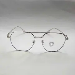 【新品未使用】ツーブリッジ　ダブルブリッジ　多角形メガネ　メタル　シルバー