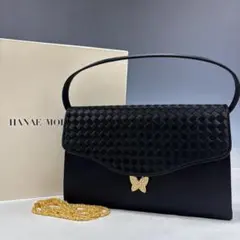 美品【ハナエ・モリ本物】ハンドバッグ/フォーマル/シルクサテン/黒/2WAY