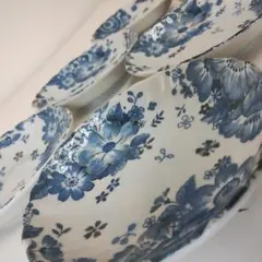 青と白の花柄 浅皿 6枚セット 約直径12cm