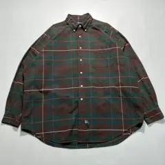 90s ラルフローレン 裾ポニー ビッグオックスフォード 茶 L シャツ7843