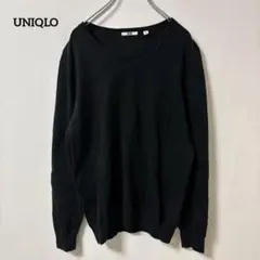 ユニクロ 【M】長いニットＶネック ブラック 無地 シンプル