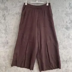 ブラウン ワイドパンツ ウエストゴム ポケット付き