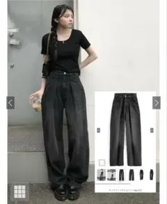 GRL タックワイドデニムパンツqu121 Mサイズ