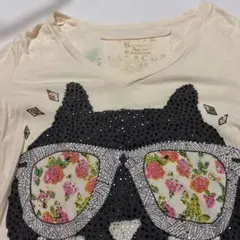 LALACUBララキューブ　猫　ビーズ　Tシャツ　フリーサイズのサムネイル