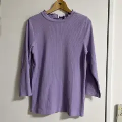 リブ編みフリルネックTシャツ