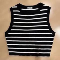 【美品】GU ニットクロップドタンクトップ　ボーダー　M