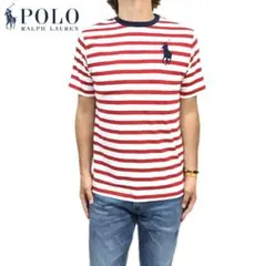 新品正規 Ｍ相応 ポロ ラルフローレン ボーダー ストライプド Tシャツ 赤×白