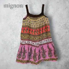 【mignon】　ノースリーブチュニック　コットン　ピンク　ブラウン　インド模様のサムネイル