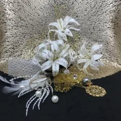 白のレースの彼岸花つまみ細工髪飾り6点セット