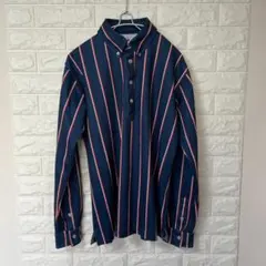 Comon Golf コモンゴルフ ネイビー 長袖ストライプポロシャツ サイズL