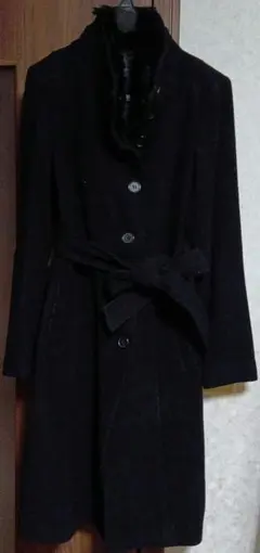 ファーカラー ウール混合ロングコート