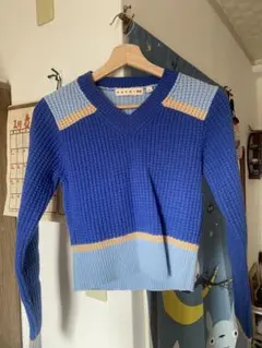 MARNI × UNIQLO ニット セーター Vネック ブルー S 1回着用