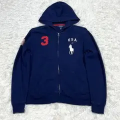 ラルフローレン ビッグポニー パーカー 星条旗 USA ネイビー レディースL