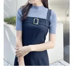 【ta35】MERCURYDUO レイヤード風ワンピース デニムMロングワンピ