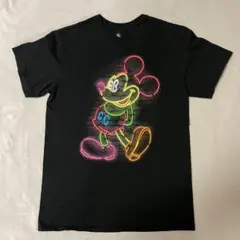 Disney ミッキー Tシャツ M ブラック ネオンプリント 黒 キャラクター
