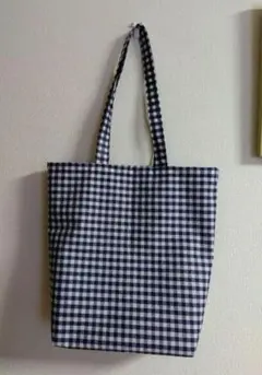肩掛けバッグ　マチ付きバッグ　ギンガムチェック　裏ラミネート加工　ハンドメイド