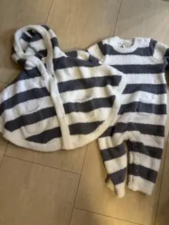 pidue ストライプ ルームウェア 80-90 ポンチョ&ロンパース