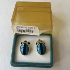青いオーバルデザイン クリップ式イヤリング　ビンテージ