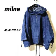 4093K ミルネ インディゴ 七分袖デニムパーカー 40 フード　ゆったり　L