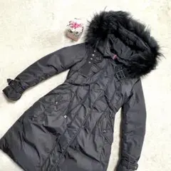 【極美品】　モンクレール　ロングダウン　ブラック　リアルファー