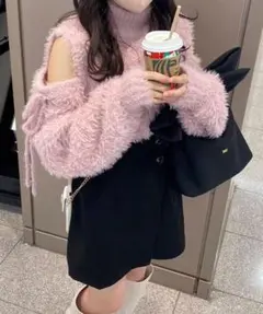 NICE CLAUP ピンク オフショル　ニット