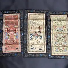中国 刺繍 タペストリー インテリア　新品未使用　3まとめ売り ヴィンテージ