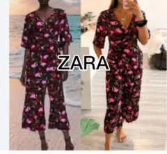ZARA（ザラ）花柄 オールインワン花柄カシュクール風ロング丈美品希少