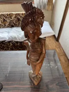 アジアン木製彫刻 女性像 約30cm