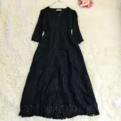 美品　LACE LADIES 総レース マキシ丈 ブラック ロングドレス　Lのサムネイル