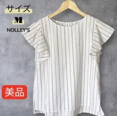 NOLLEY'S ストライプ フリル 半袖ブラウス M 綿　通勤　オフィスのサムネイル