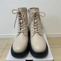 ベージュ レースアップブーツ ベージュ　Lサイズ